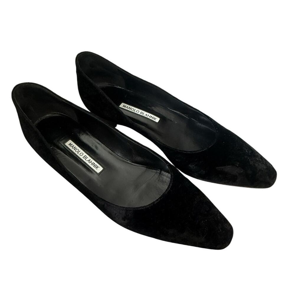 Manolo Blahnik Black Paisley Suede Ballerina Flats Size 40